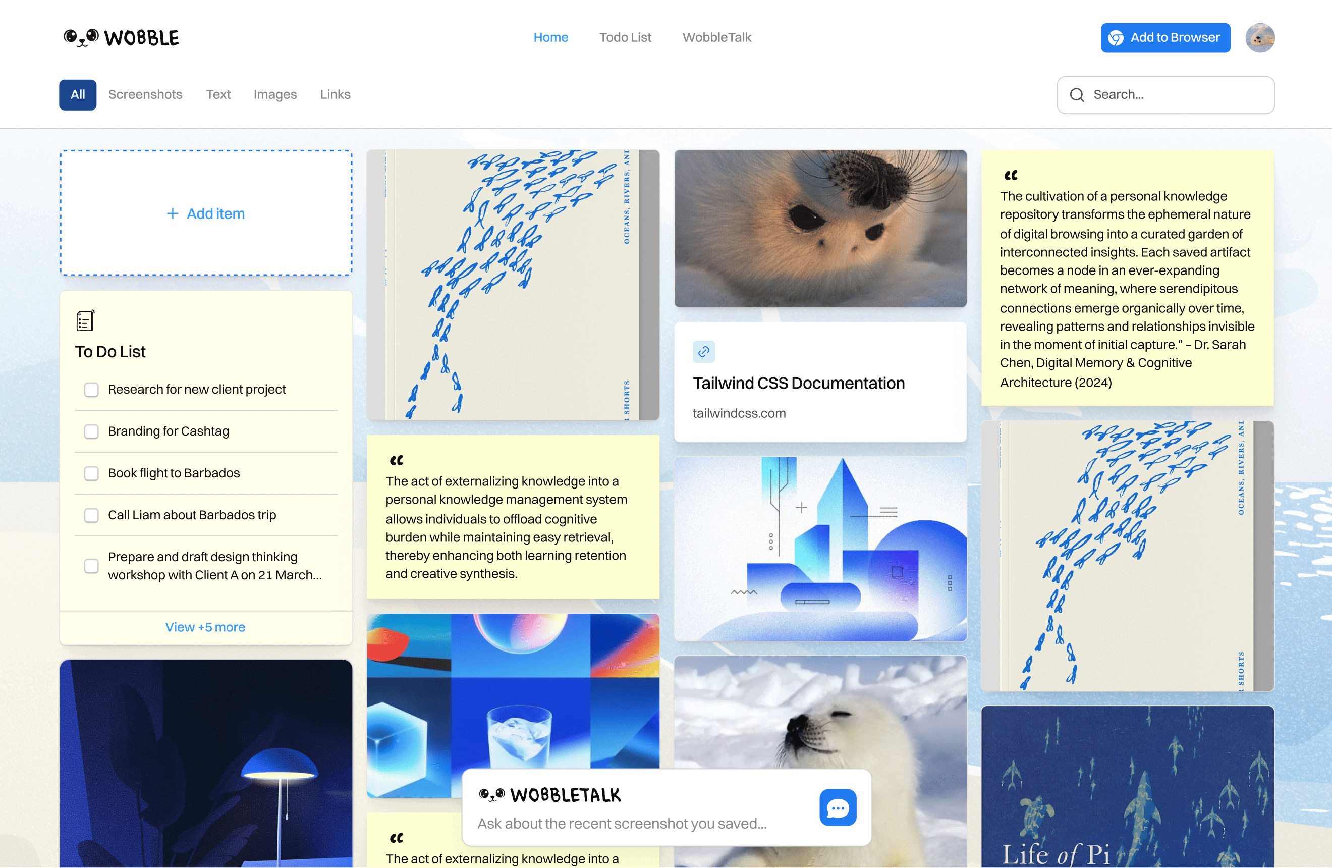 Wobble web app interface